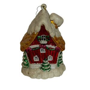 Vintage Christmas Holiday Winter House Ornament Christmas Tree Snowy House
